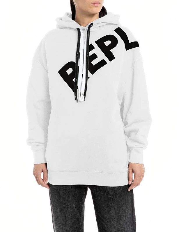 REPLAY women's cotton hoodie, White 001 (White), XL