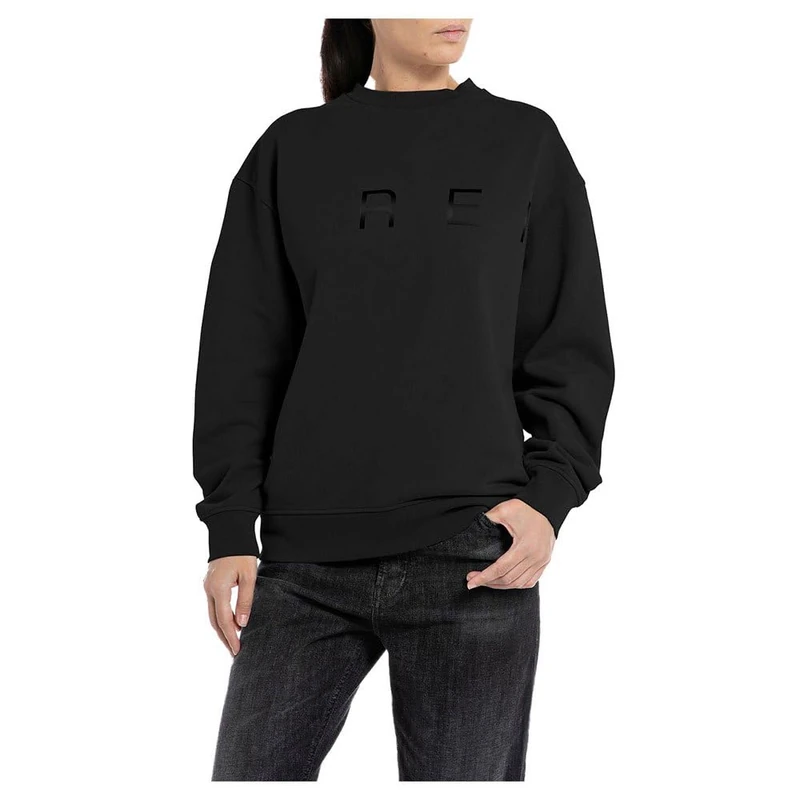 REPLAY Adult W3106 Garment Dyed Cotton Fleece Sweatshirt, Black 098, XS