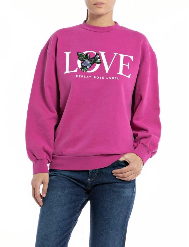 REPLAY women's cotton sweatshirt Rose Label Collection, Fairy Violet 106 (pink), S