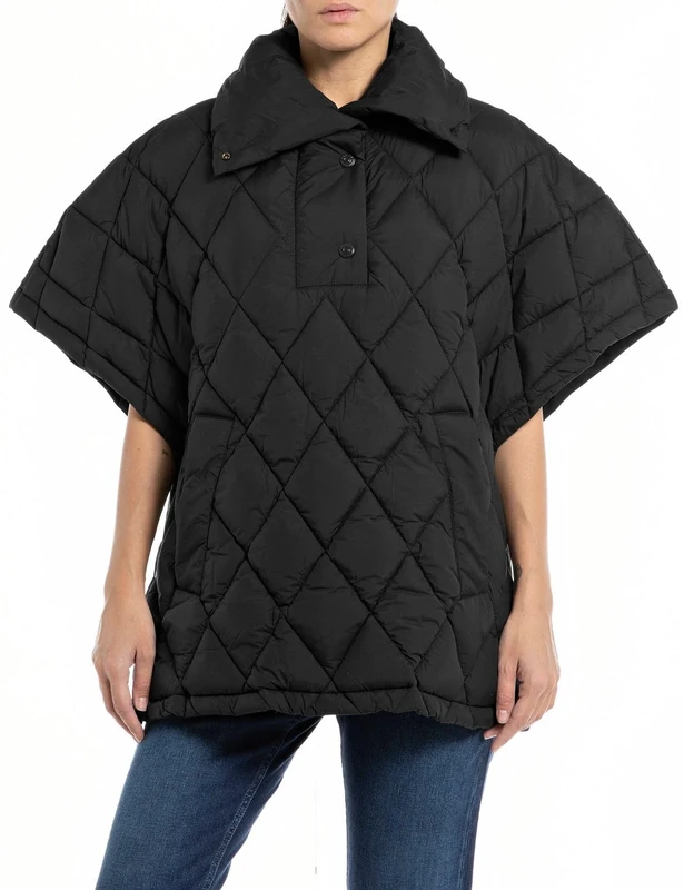 REPLAY Adult W7806 Fine Dull Nylon Quilted Jacket, Black 098, S