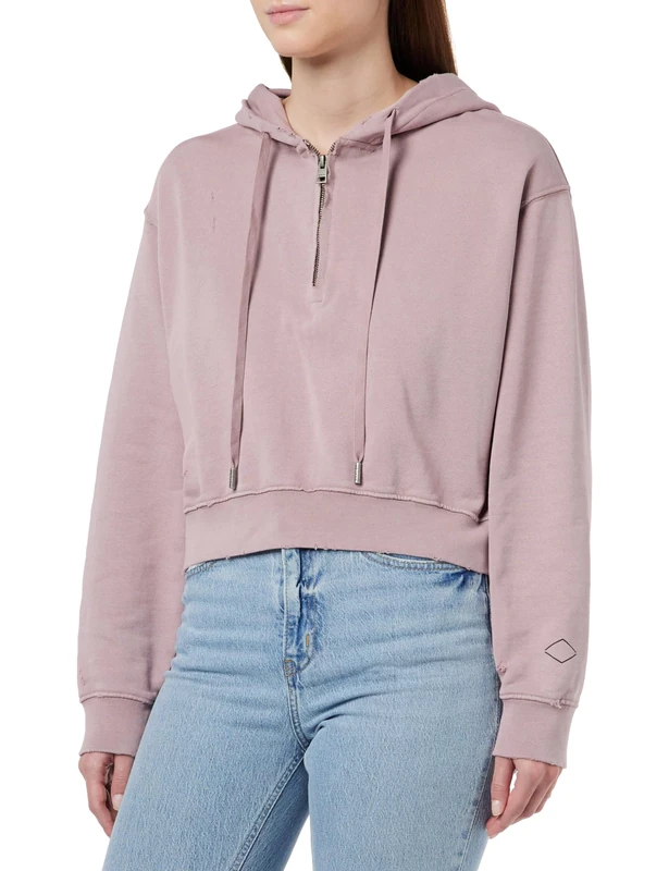 REPLAY Women's Hoodie with Zipper Half Zipper, Powder Rose 465 (Pink), XS