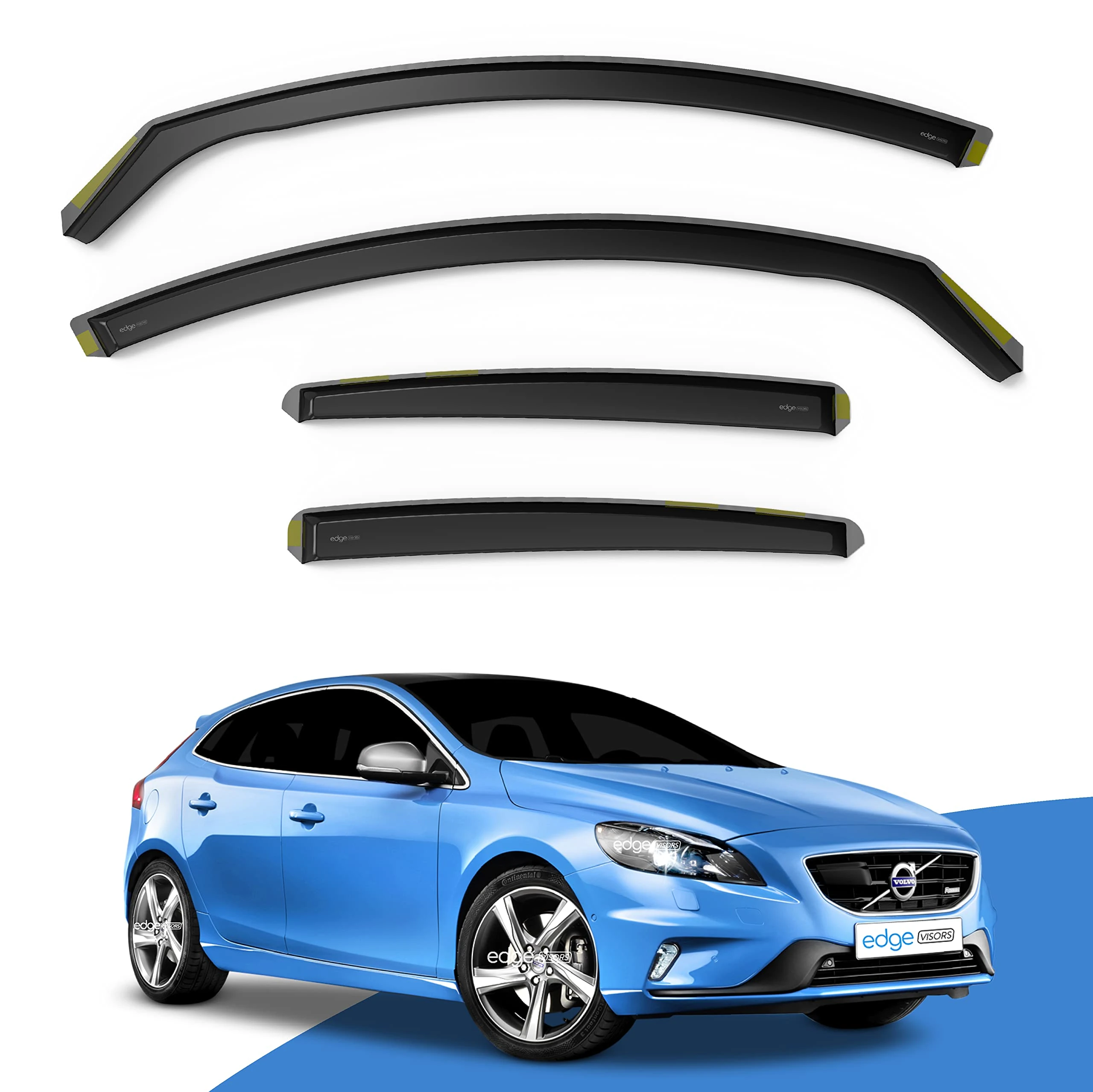 EdgeVisors Wind Deflectors | Fits: Volvo V40 MK2 (2012-2019) 5 Door Hatchback 4pc Set | In-Channel Rain Guards for Wind, Rain & Sun Protection, Easy Installation - Tinted