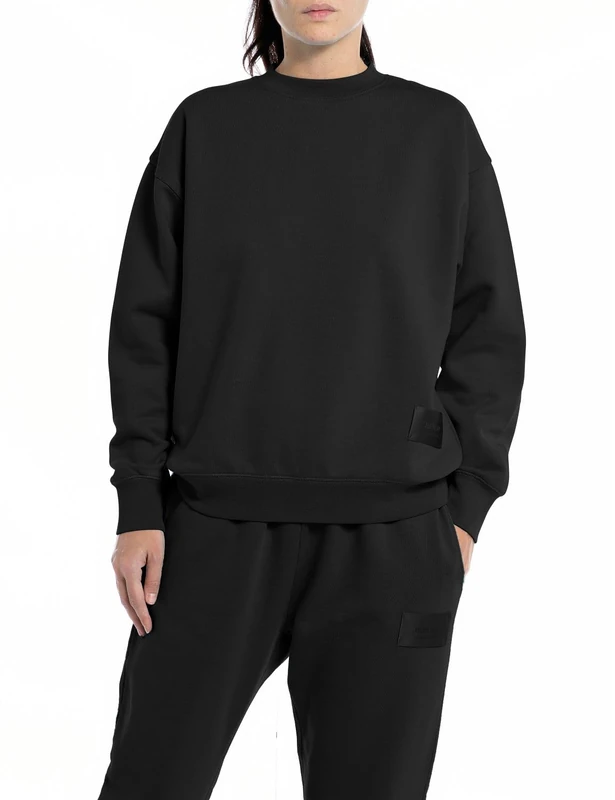 REPLAY women's cotton sweatshirt Second Life Collection, Black 098 (Black), S