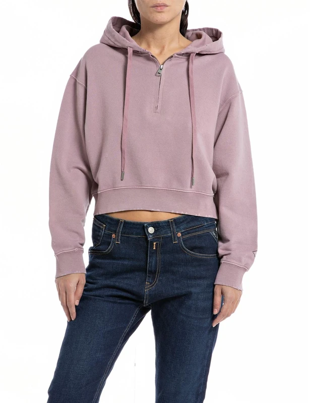 REPLAY Women's Hoodie with Zipper Half Zipper, Powder Rose 465 (Pink), L