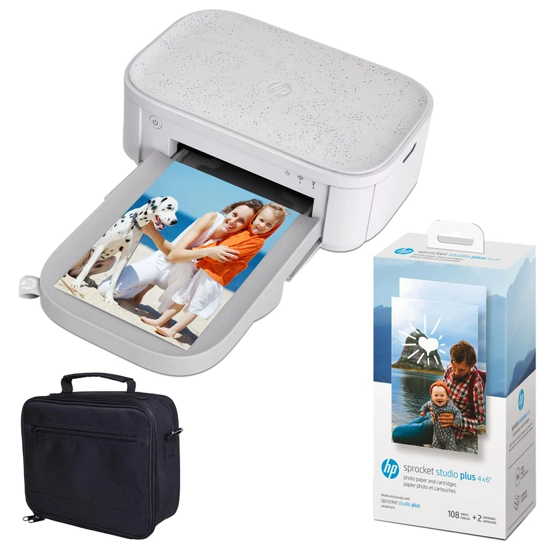 HP Sprocket Studio Plus 4x6” Instant Photo Printer – Bundle: Printer, Case and Photo Paper