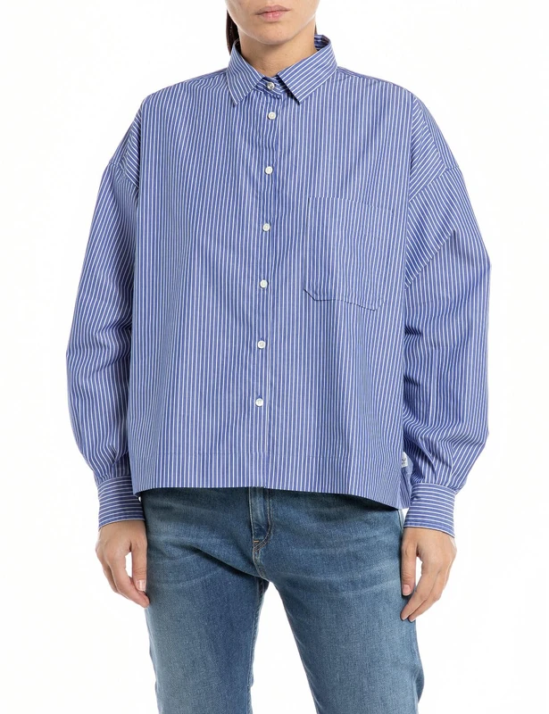 REPLAY Adult W2110 Cotton Poplin Y.D Stripes Shirt, Blue/White 010, XS
