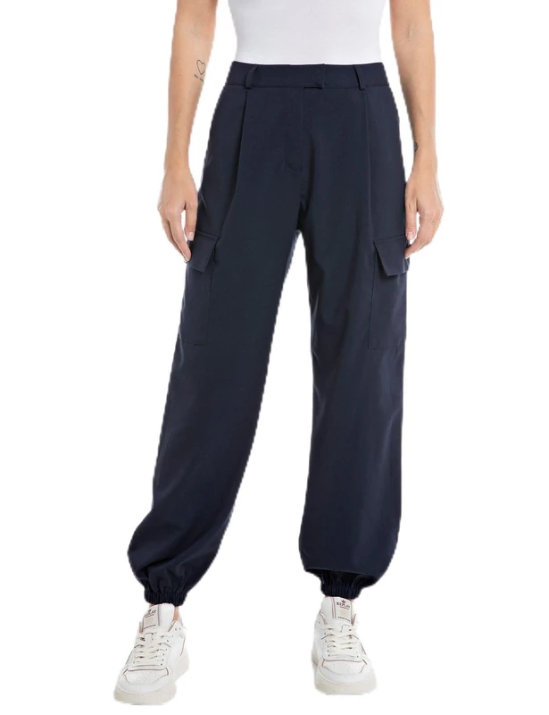 REPLAY Women's Fabric Trousers with Waistband, Blue 086 (Blue), 26 - Image 1