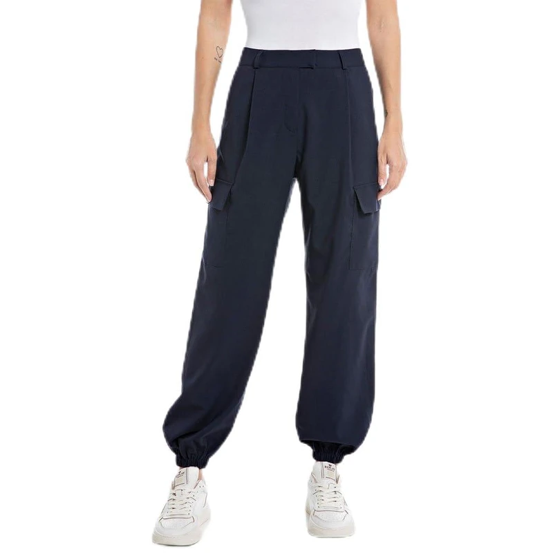 REPLAY Women's Fabric Trousers with Waistband, Blue 086 (Blue), 31