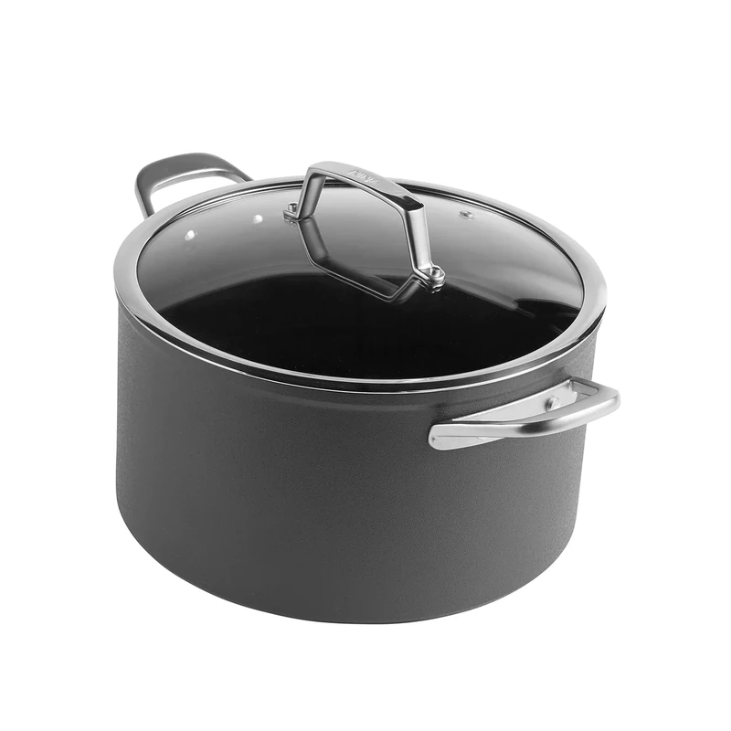 Ninja ZEROSTICK Premium Cookware 26cm Stock Pot with Glass Lid, Long Lasting, Non-Stick, Hard Anodised Aluminium, Induction Compatible, Oven Safe to 260°C, Grey, C30426UK