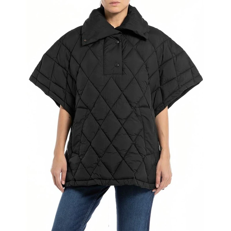 REPLAY Adult W7806 Fine Dull Nylon Quilted Jacket, Black 098, XS