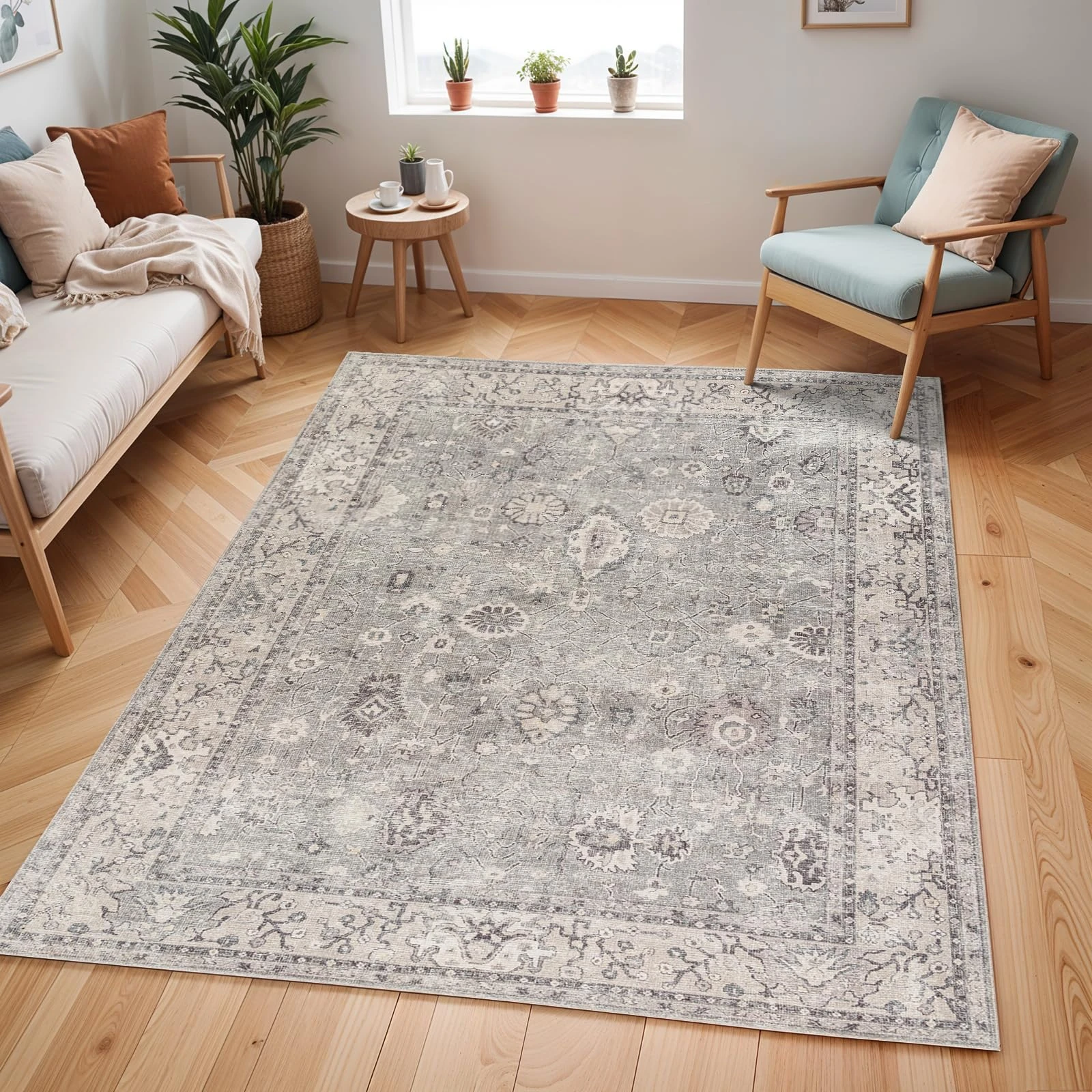 Livabliss x Becki Owens Davina Vintage Rug - Area Rugs for Living Room 200x275 cm, Bedroom - Scandi Neutral Rugs, Traditional Patterned Boho Style, Natural Easy Care Pile - Large Rug, Grey, Taupe