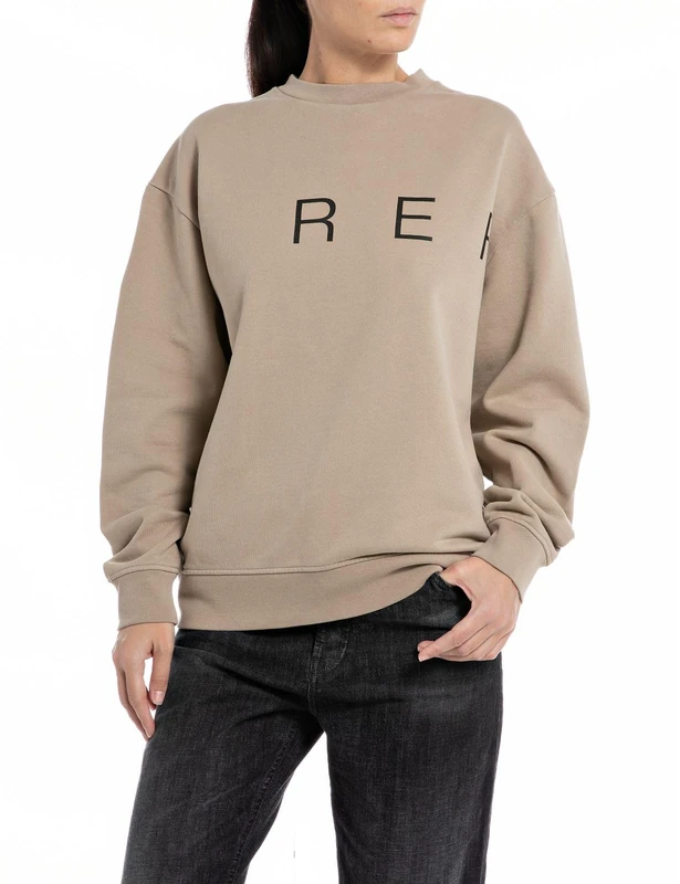 REPLAY Adult W3106A Overdyed All Over Printed Fleece Sweatshirt, Sand 822, XXS