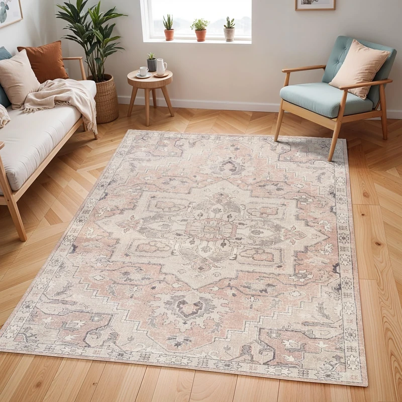 Livabliss x Becki Owens Elle Vintage Rug - Area Rugs for Living Room 120x170 cm, Bedroom - Scandi Neutral Rugs, Traditional Patterned Boho Style, Natural Easy Care Pile - Large Rug, Tan, Grey, Beige