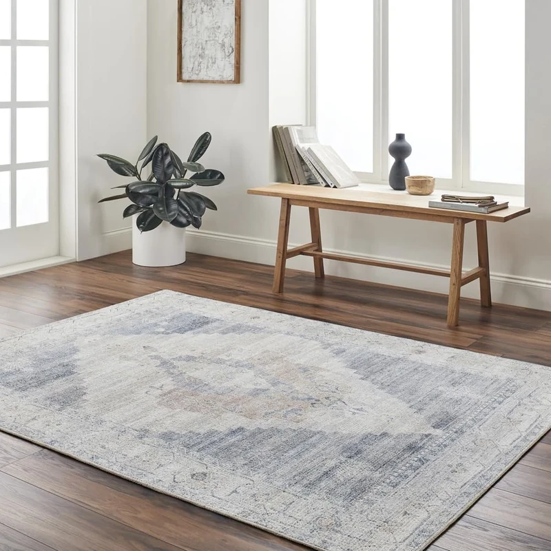 Livabliss Sicily Vintage – Area Carpet 160x220 cm for Living Room, Hallway, Bedroom – Chic Neutral Scandi Style, Traditional Boho Design, Natural Easy Care Pile, Large Carpet in Charcoal, Amber, Blue