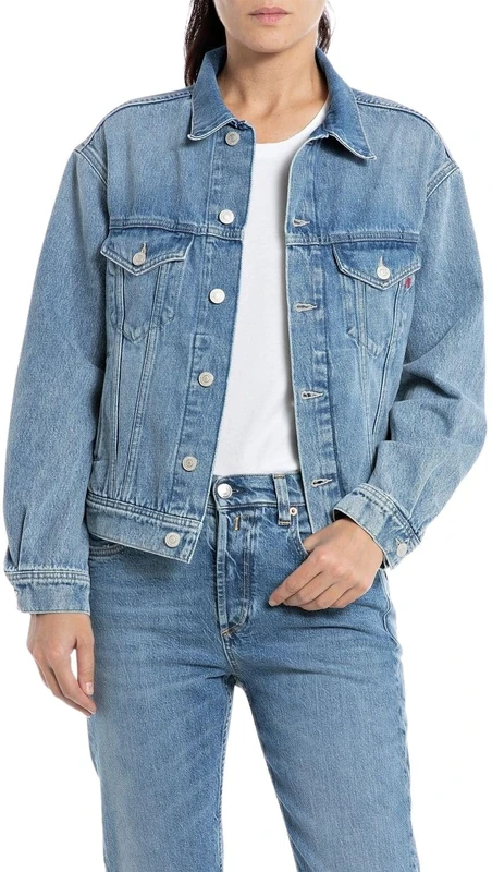 REPLAY Women's Denim Jacket Short, Medium Blue 009 (Blue), XS