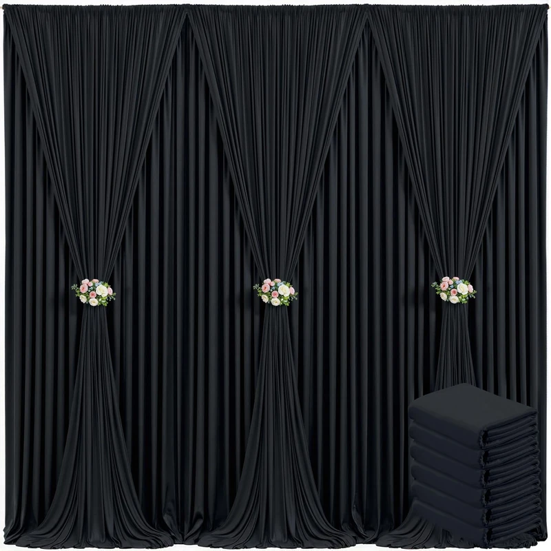 6 Panels Black Backdrop Curtain for Parties Black Wrinkle Free 30ft x 10ft Backdrop Drapes for Birthday Party Wedding Photo Photography Polyester Fabric Background Decoration