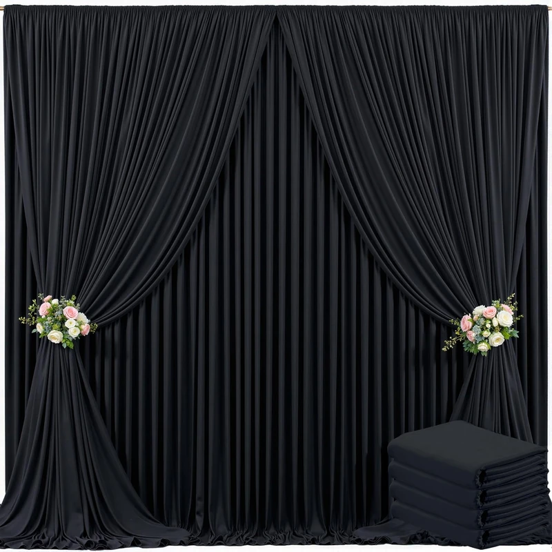 Suppromo 4 Panels Black Backdrop Curtain for Parties Black Wrinkle Free 20ft x 10ft Backdrop Drapes for Birthday Party Wedding Photo Photography Polyester Fabric Background Decoration