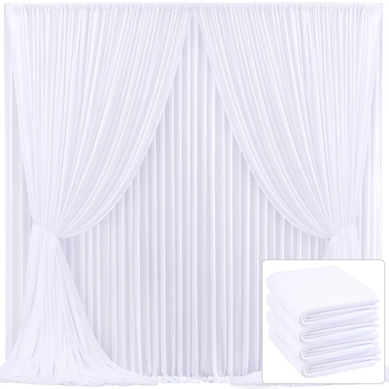 Suppromo 4 Panels White Backdrop Curtain for Parties Wedding Wrinkle Free 20ft x 10ft Backdrop Drapes for Baby Shower Gender Reveal Birthday Photo Photography Polyester Fabric Background Decoration