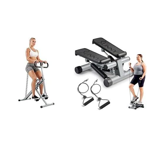Sunny Health & Fitness Squat Assist Upright Row-N-Ride Rowing Machine, Horse Riding Machine - NO.077S and Mini Stepper Machine, Stair Stepper Exercise Equipment - NO. 012-S