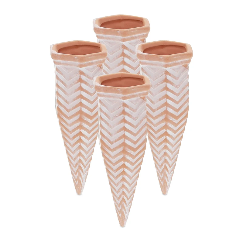 Relaxdays Clay Watering Spikes, Set of 4, Stakes for 1.5 L Plastic Bottles, Indoor & Outdoor Plants, Chevron, Terracotta, Ceramics, 13.5 x 5.5 x 5 cm