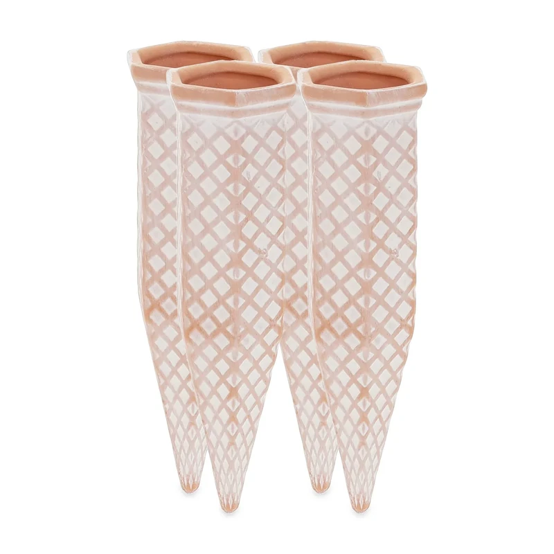 Relaxdays Clay Watering Spikes, Set of 4, Stakes for 1.5 L Plastic Bottles, Indoor & Outdoor Plants, Pattern, Terracotta, Ceramics, 18 x 5.5 x 5 cm