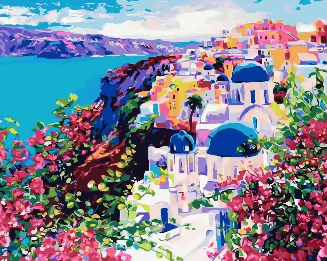 Sukoly Paint by Numbers for Adults - Santorini Landscape, Aegean Sea City Scenery, Perfect for Gifts & Home Wall Decor, 16x20 Inch