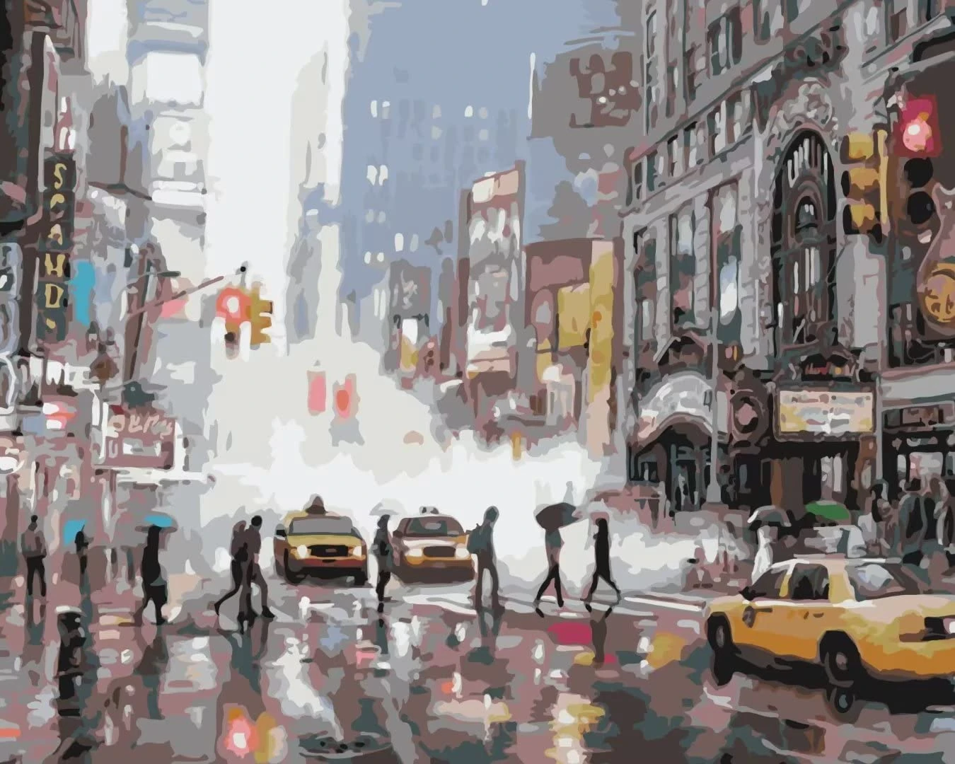 sukoly Paint by Number for Adults. Rain on Newyork Street Paint by Numbers for Adults Beginner Drawing Paintwork with 3 Paintbrushes Without Frame Paint Canvas DIY Oil Painting 16x20 Inch