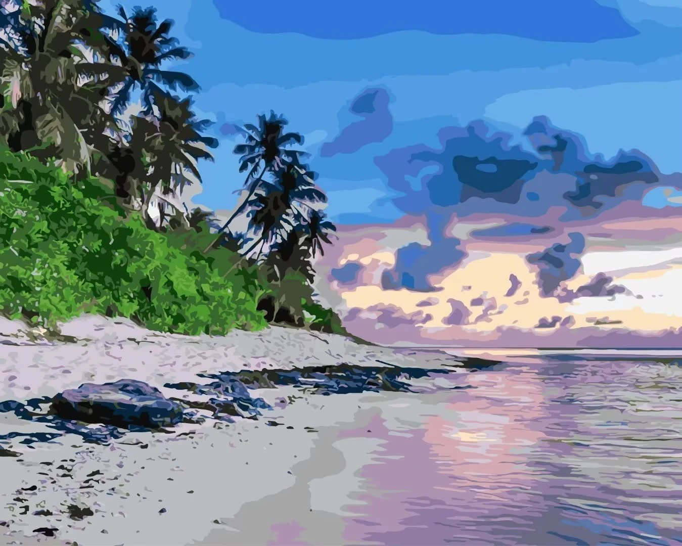 Adult Paint by Number Beach Paint by Numbers for Adults Beginner Seaside Paint by Numbers Kit with 3 Size Brushes and Acrylic Pigment Without Frame, Perfect for Gift Home Wall Decor 16x20 Inches