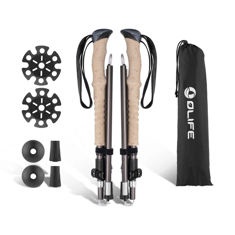 OLIFE Telescopic Hiking Poles for Men and Women, Foldable Trekking Poles for Travel, Camping, Hiking, Mountaineering, Lightweight Trekking Poles Made of Carbon Black