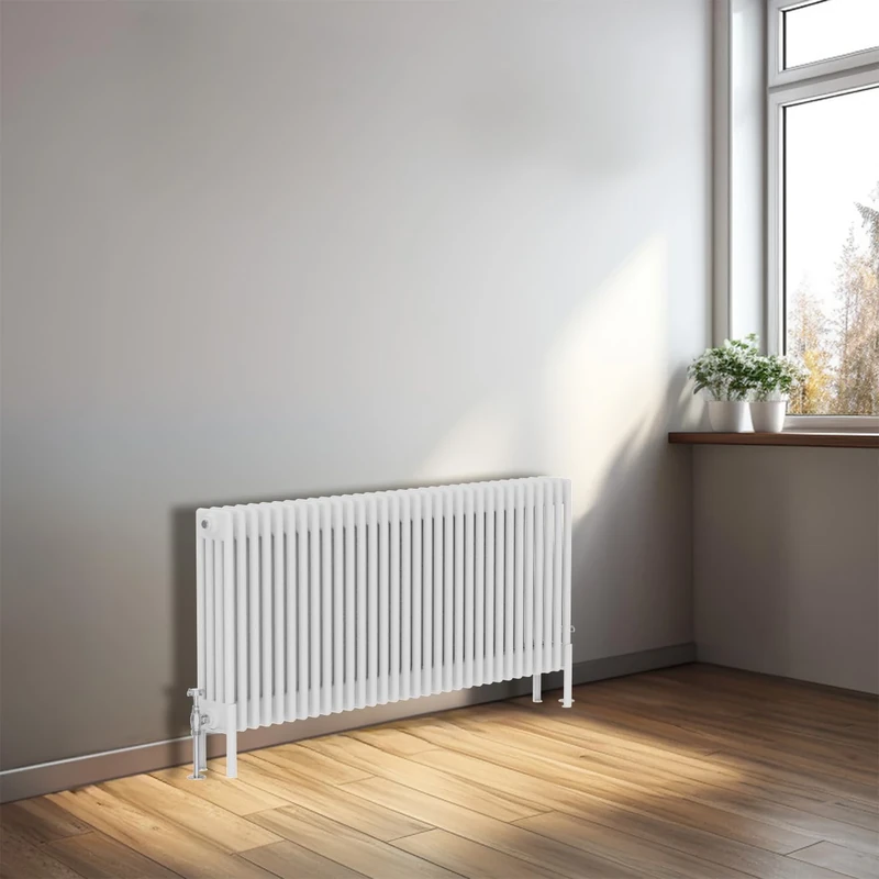 NRG 600x1460mm Gloss White Traditional Cast Iron Style Four Column Horizontal Radiator