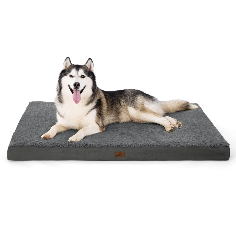 Bedsure Extra Large Dog Bed Washable - XXL Giant Dog Beds for Large Dogs and Human, Big Orthopedic Pillow with Removable Plush Sherpa Cover, Grey, 135x91x10cm