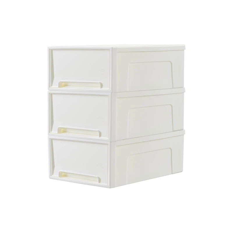 Cetomo 30L*3 Plastic Storage Drawers Unit, Office Desk Organizers, Drawer Organizer, Storage Box, Stackable Tower for Desktop, Bedroom, Dorm, Cosmetics, Durable PP, BPA Free, White, 30L-3 Pack
