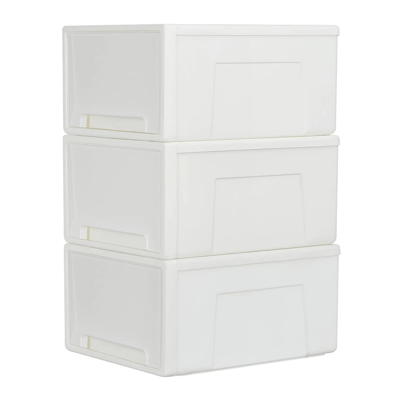 Cetomo 50L*3 Plastic Storage Drawers Unit, Office Desk Organizers, Drawer Organizer, Storage Box, Stackable Tower for Desktop, Bedroom, Dorm, Cosmetics, Durable PP, BPA Free, White, 50L-3 Pack