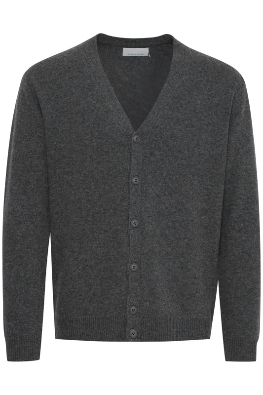 CASUAL FRIDAY CFKarl Men's Cardigan with V-Neck Button Placket Lambswool Regular Fit, Pewter Mix (50817), S