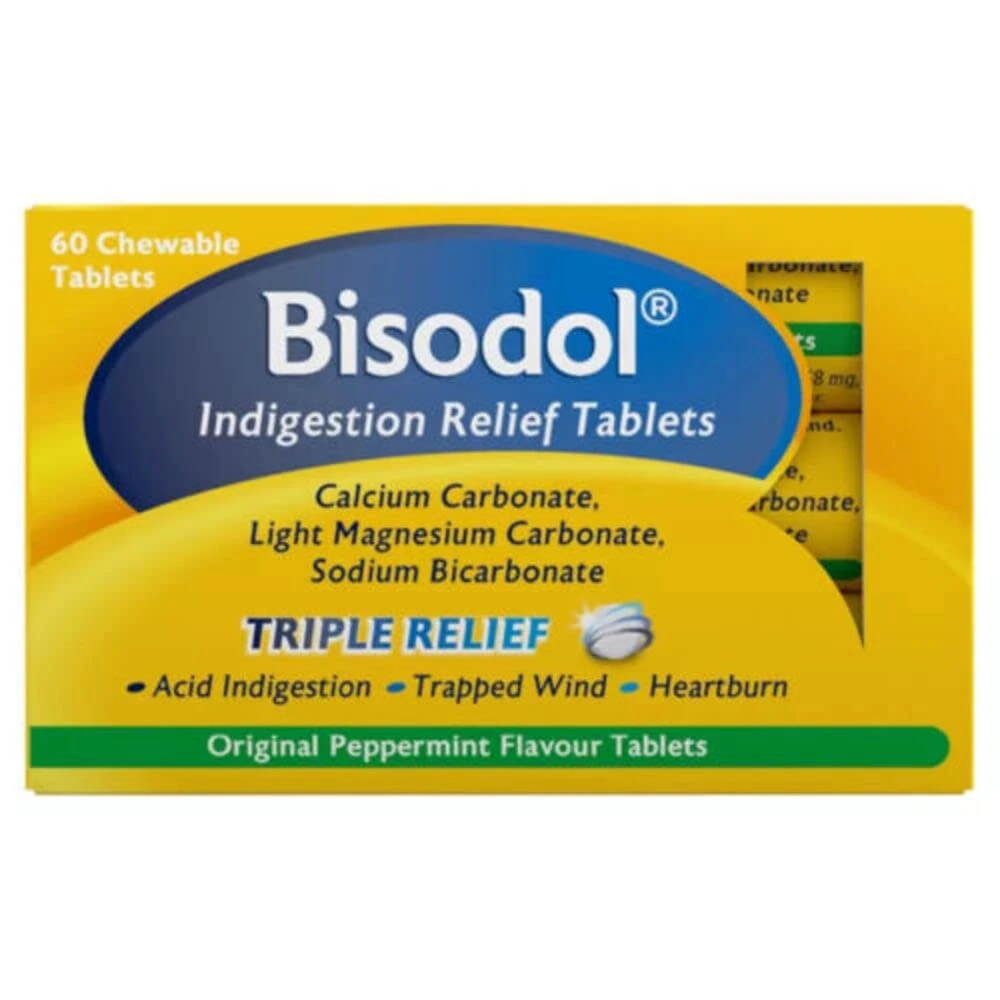Bisodol Original Peppermint Flavour 60 Chewable Tablets, 60.0 Count
