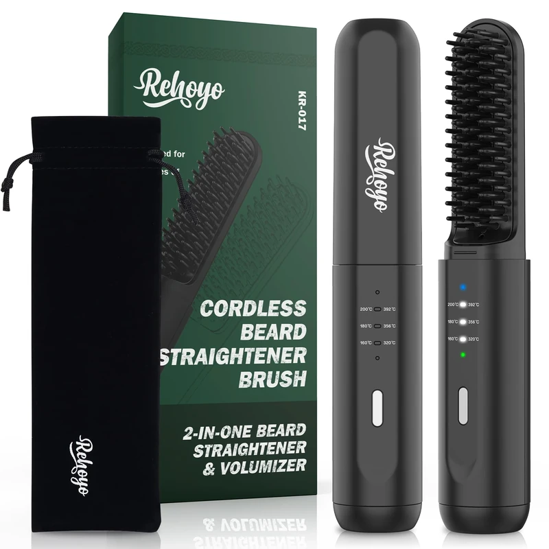 REHOYO Cordless Beard Straightener- 3 Temps Rechargeable Auto-Off