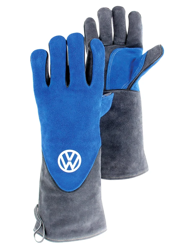 BRISA VW Collection - Volkswagen Grill Gloves Oven Baking BBQ Mittens Heat Resistant T1 Bus (Blue & Gray)