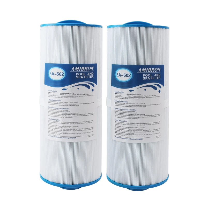 AmiBron 5CH-502 Replaces Marquis Spa Filter, Compatible with PPM50SC-F2M, FC-0195, Marqui spa 20041, 20091, 370-0237 2" Male Fine Thread 50 sq.ft. C-5303 Model Hot Tub Filter 2 Pack - Image 1