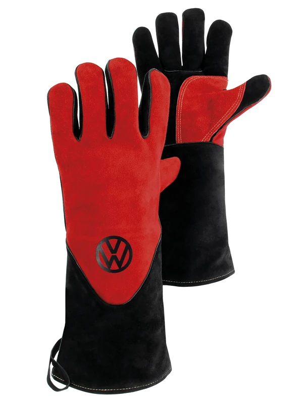 BRISA VW Collection - Volkswagen Grill Gloves Oven Baking BBQ Mittens Heat Resistant T1 Bus (Red & Black)