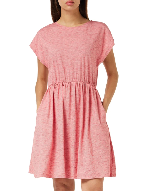 People Tree Women's Ranna Dress in Flame Scarlet and Cloud Dancer (Red), 100% Organic Certified Cotton, Size 16