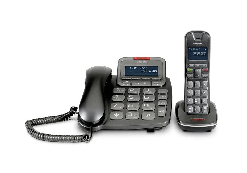 Emporia TALKHOME Combi TH-21ABB Combination DECT Corded Telephone - Black/Silver (Official UK & Ireland Version)