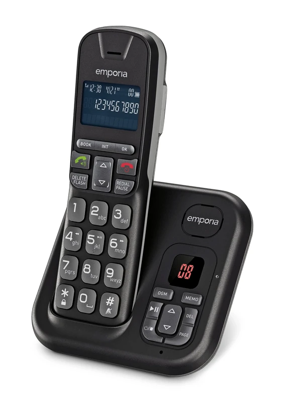 Emporia TH-21AB TALKHOME Big Button Amplified DECT cordless phone with 60 minute Answer Machine - Black/Silver