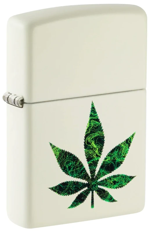 Zippo Windproof Lighter - Cannabis Glow Model - White with Color Image, Glow-in-the-Dark Finish - Refillable - Reusable - Windproof Design - Gift Box - Made in USA