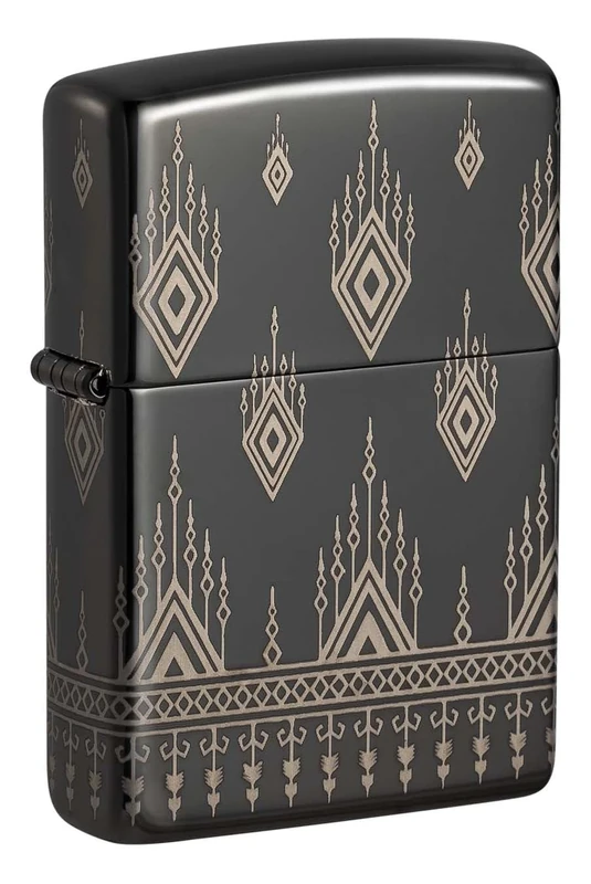 Zippo Windproof Lighter - Tribal Pattern Oriental - High Polish Black Finish, 360 Laser Engraving - Refillable - Reusable - Windproof Design - Gift Box - Made in USA