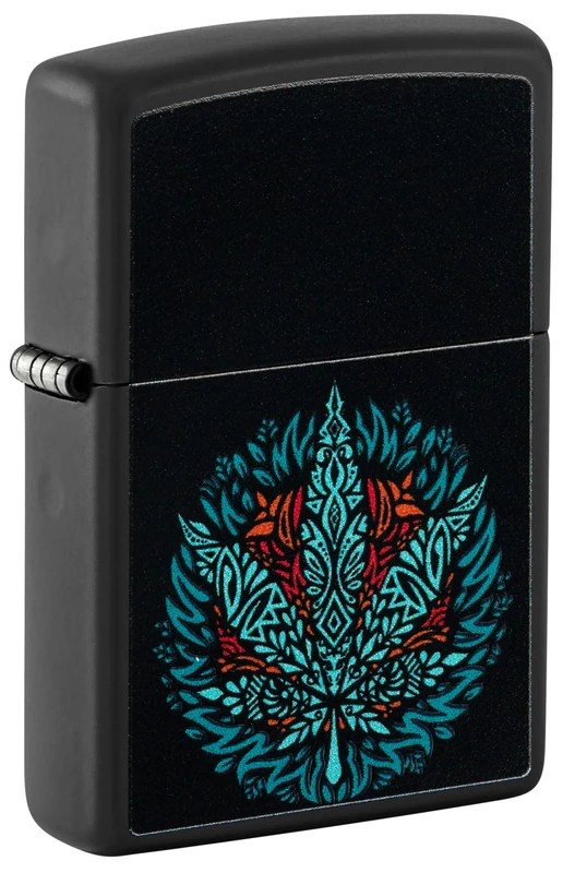 Zippo Windproof Lighter - Cannabis Design - Black Matte, Colour Image with Black Light Effect - Refillable - Reusable - Windproof Design - Gift Box - Made in USA