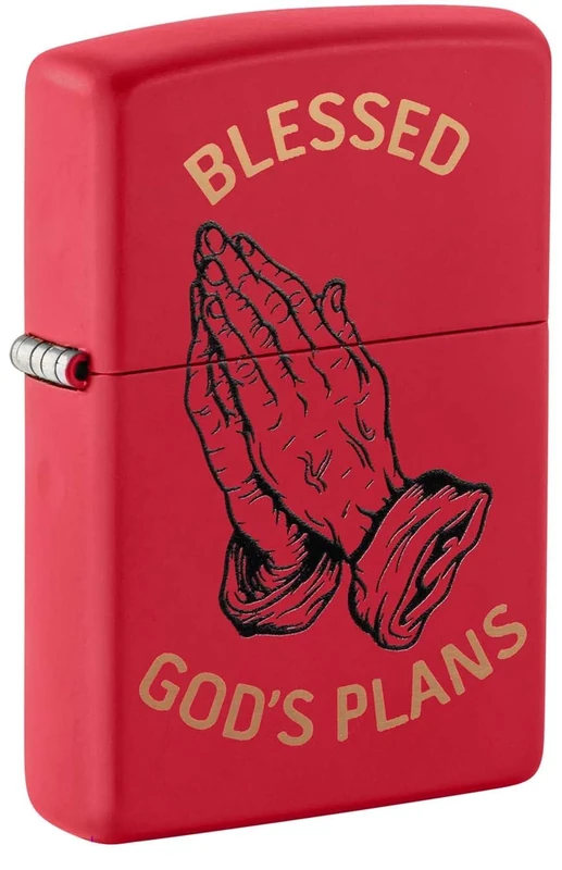 Zippo - Windproof Lighter, Blessed, Matt Red, Colour Image, Auto Engrave, Refillable, Reusable, Windproof Design, Gift Box, Made in the USA