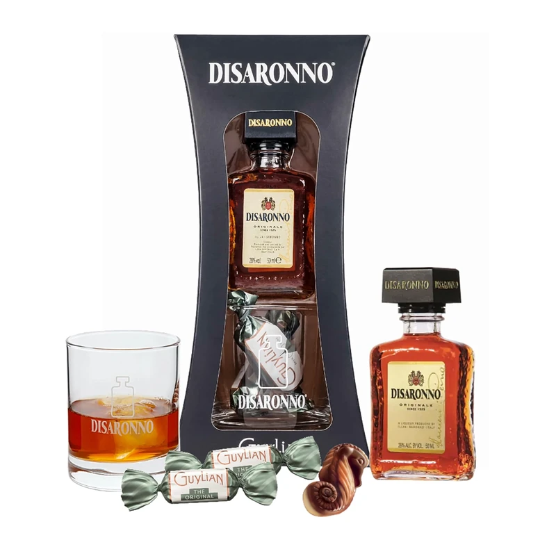 Disaronno Liqueur Gifts for Women - Worlds Favourite Original Disaronno Italian Liqueur, Guylian Pralines & Branded Glass with Topline Card. Great for Christmas Gifts for Women, Birthday Gifts - Image 1
