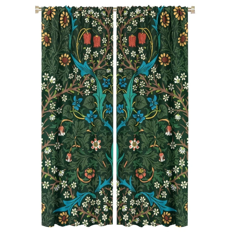 William Morris Retro Windows Curtains Botanical Patterned Curtains, William Morris Floral Art Blackout Curtains，for Living Room Bedroom 52x84in 2 Panels