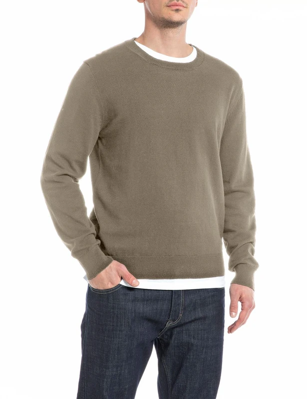 REPLAY Adult UK2512 Cotton Basic Sweater, Stone Grey 836, 3XL