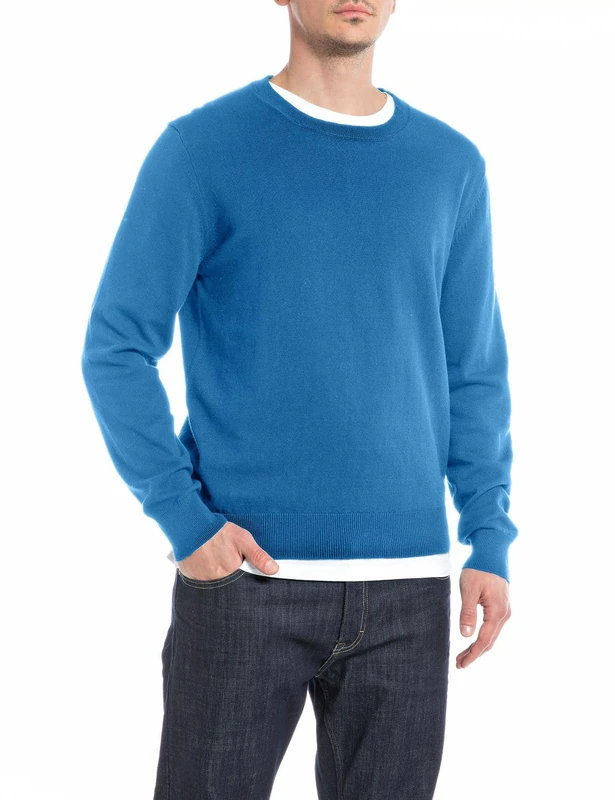 REPLAY Adult UK2512 Cotton Basic Sweater, Neon Sky 180, S